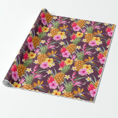 熱帯性パイナップルと花 ラッピングペーパー (アンロールド)