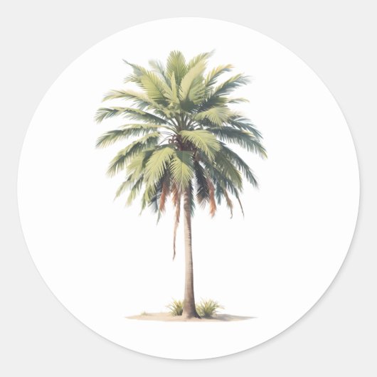 熱帯性パームツリーの水彩 ラウンドシール (正面)