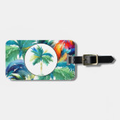 熱帯性パームツリーウォータカラモノグラムのー ラゲッジタグ (正面横)