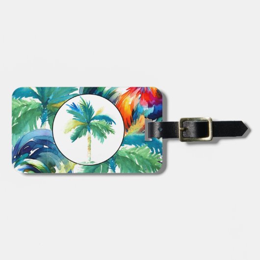 熱帯性パームツリーウォータカラモノグラムのー ラゲッジタグ (正面横)