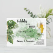 熱帯性パームバブル&ブライトカップルのシャワーの爽快 招待状 (スタンド正面)