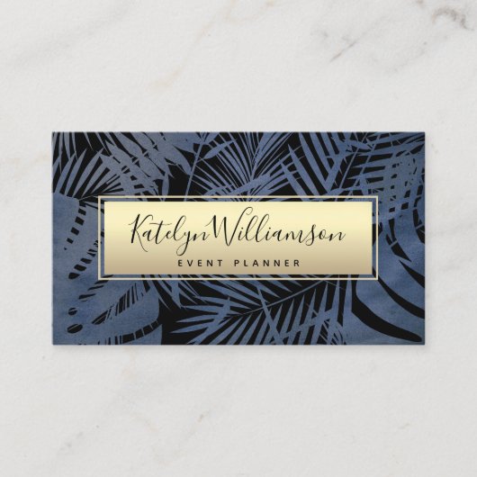 熱帯性パーム海軍金ゴールドスクリプトタイポグラフィ エレガント 名刺 (正面)