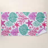 熱帯性ヒトデとサンゴ模様 ビーチタオル (正面)