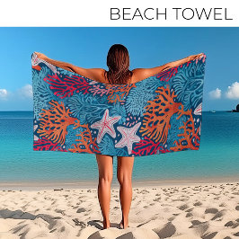 熱帯性ヒトデとサンゴ模様 ビーチタオル
