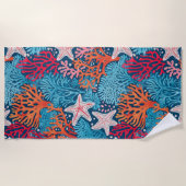 熱帯性ヒトデとサンゴ模様 ビーチタオル (正面)