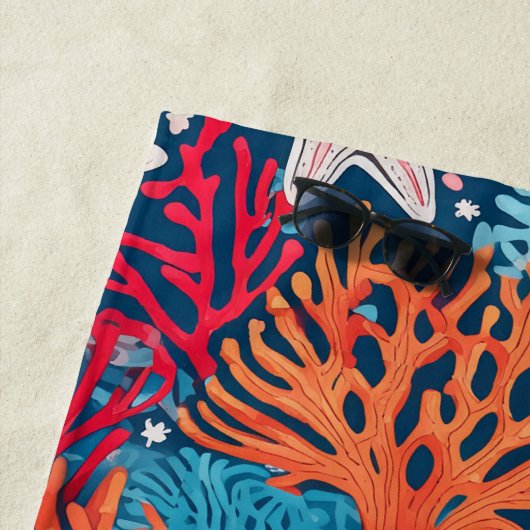 熱帯性ヒトデとサンゴ模様 ビーチタオル (インサイチュ)