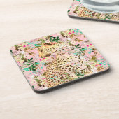 熱帯性ヒョウ柄フローラハワイアン模様 コースター (左側)