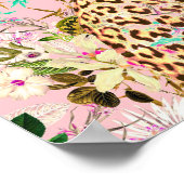 熱帯性ヒョウ柄フローラハワイアン模様 ポスター (角)