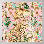 熱帯性ヒョウ柄フローラハワイアン模様 ポスター (正面)