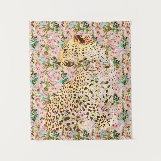 熱帯性ヒョウ柄フローラハワイアン タペストリー (正面)