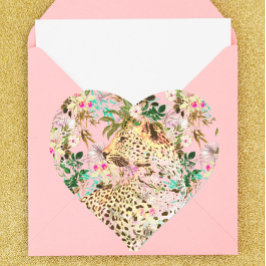 熱帯性ヒョウ柄フローラハワイアン ハートシール