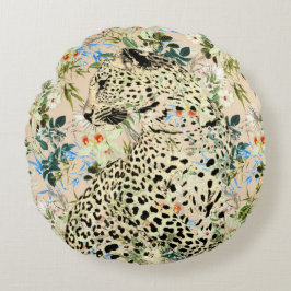 熱帯性ヒョウ柄フローラハワイアン ラウンドクッション