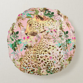 熱帯性ヒョウ柄フローラハワイアン ラウンドクッション