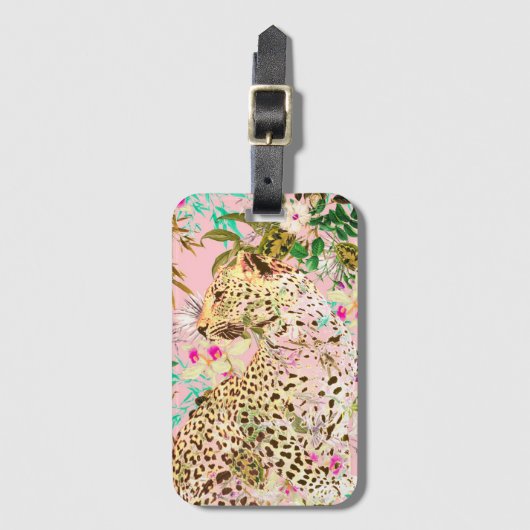 熱帯性ヒョウ柄フローラハワイアン ラゲッジタグ (正面縦)