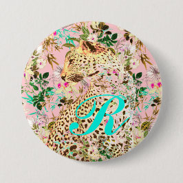 熱帯性ヒョウ柄フローラハワイアン 缶バッジ