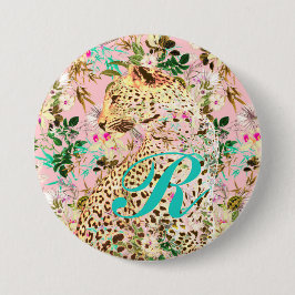 熱帯性ヒョウ柄フローラハワイアン 缶バッジ