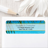 熱帯性ビーチとヤシの葉 ラベル (インサイチュ)