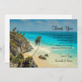 熱帯性ビーチとヤシ結婚の木あり サンキューカード (正面/裏面)