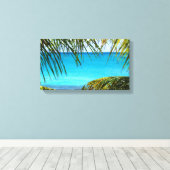 熱帯性ビーチにパームフロンツを額装 キャンバスプリント (インサイチュ (ウッドフロア))