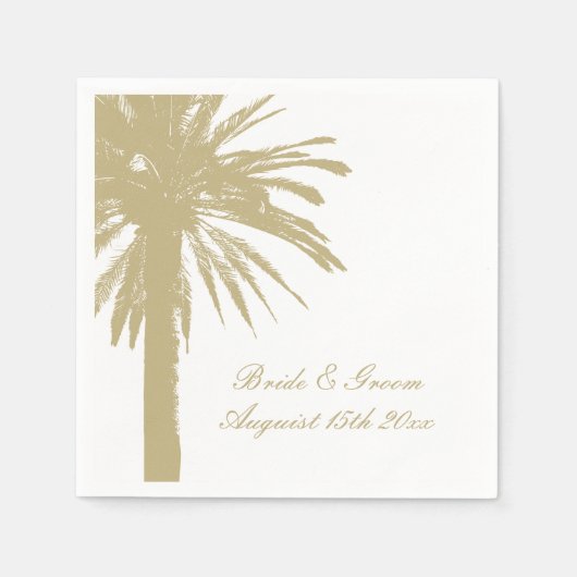 熱帯性ビーチ結婚式のナプキンとヤシの木のロゴ スタンダードカクテルナプキン (正面)