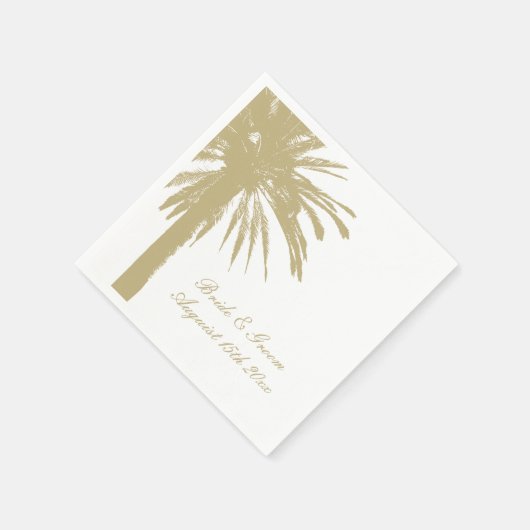 熱帯性ビーチ結婚式のナプキンとヤシの木のロゴ スタンダードカクテルナプキン (角)