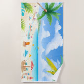 熱帯性ビーチ(ヤシの木、水澄ん付) ビーチタオル (正面)