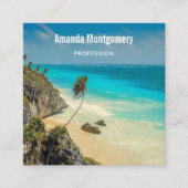 熱帯性ビーチ（風が吹くヤシの木あり） スクエア名刺 (正面)