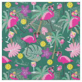 熱帯性ピックボール（フラミンゴ付き、緑） ファブリック (クローズアップ)