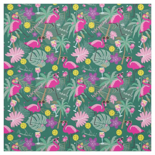 熱帯性ピックボール（フラミンゴ付き、緑） ファブリック (見本)