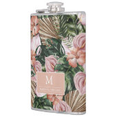 熱帯性ピンクのピーチの花葉のジャングル フラスク (左)