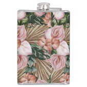 熱帯性ピンクのピーチの花葉のジャングル フラスク (裏面)