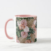 熱帯性ピンクのピーチの花葉のジャングル マグカップ (左)