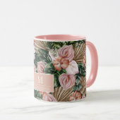 熱帯性ピンクのピーチの花葉のジャングル マグカップ (正面右)