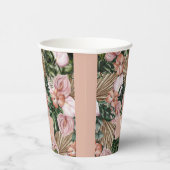熱帯性ピンクのピーチの花葉のジャングル 紙コップ (右)