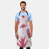熱帯性ピンクの花、プロテア、花鳥 エプロン (着用した状態)