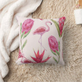 熱帯性ピンクの花、プロテア、花鳥 クッション (ブランケット)