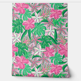 熱帯性ピンク色の白い花とパーム離れの花 壁紙