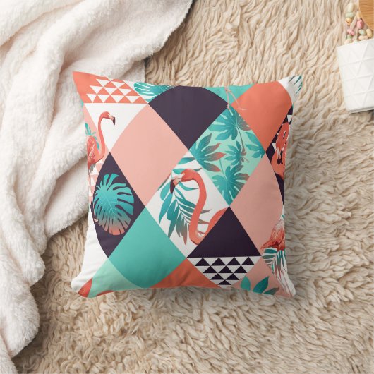 熱帯性フラミンゴとヤシの木離れの枕 クッション (ブランケット)