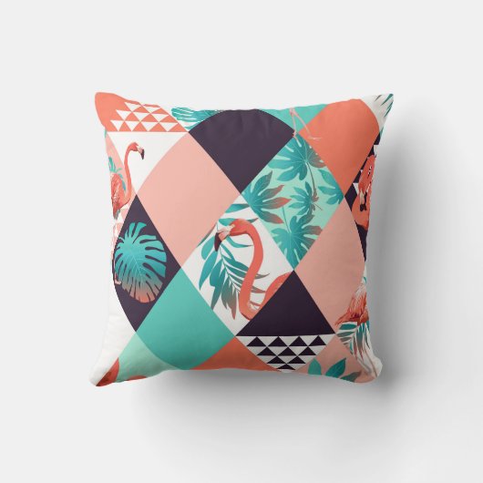 熱帯性フラミンゴとヤシの木離れの枕 クッション (裏面)