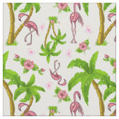 熱帯性フラミンゴと花 ファブリック (クローズアップ)