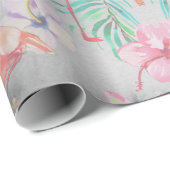 熱帯性フラミンゴ植物性ベビーシャワー ラッピングペーパー (ロールコーナー)