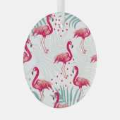 熱帯性フラミンゴ葉と、夏のパターン。 ガラスオーナメント (正面右)