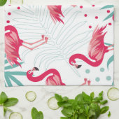 熱帯性フラミンゴ葉と、夏のパターン。 キッチンタオル (折り畳み)