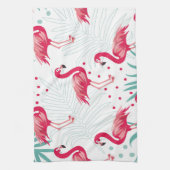 熱帯性フラミンゴ葉と、夏のパターン。 キッチンタオル (縦)