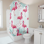 熱帯性フラミンゴ葉と、夏のパターン。 シャワーカーテン (インサイチュ)