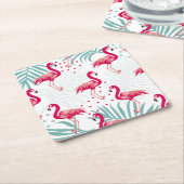 熱帯性フラミンゴ葉と、夏のパターン。 スクエアペーパーコースター (アングル)