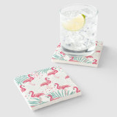 熱帯性フラミンゴ葉と、夏のパターン。 ストーンコースター (横)