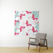 熱帯性フラミンゴ葉と、夏のパターン。 タペストリー (インサイチュ(横))