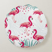 熱帯性フラミンゴ葉と、夏のパターン。 ラウンドクッション (裏面)