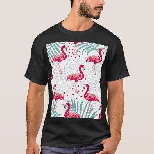 熱帯性フラミンゴ葉と、夏のパターン。 Tシャツ (正面)